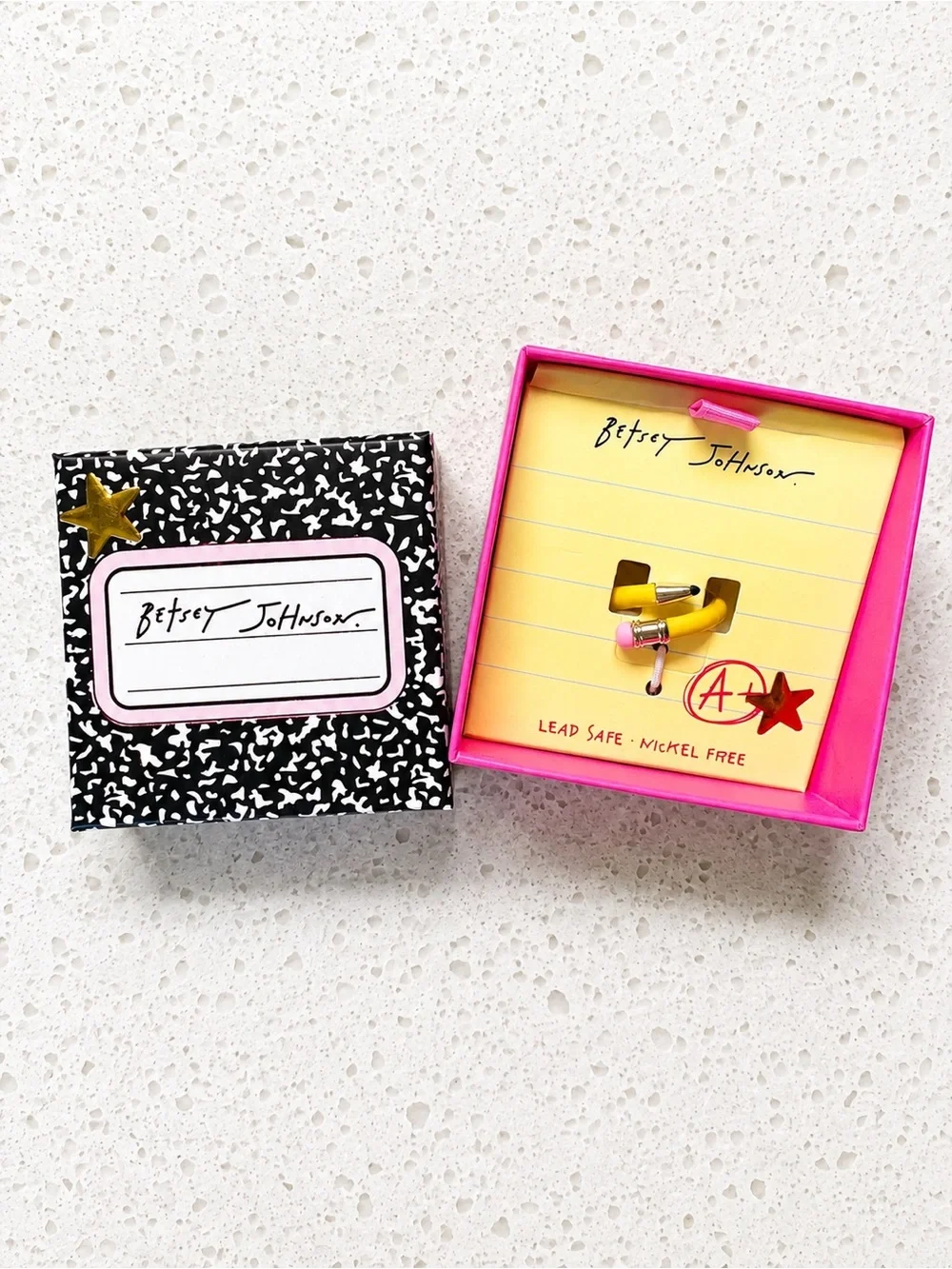 Betsy Johnson Pencil-Shaped Yellow and Pink Ring